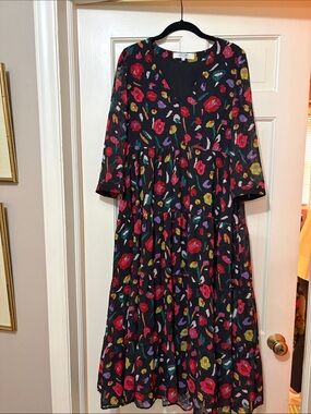 CROSBY by Mollie Burch Black Maxi Dress with Red & Green Floral Print